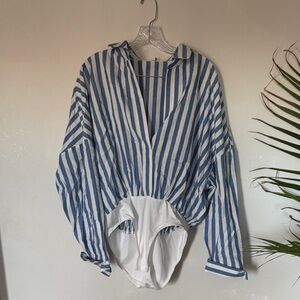 Blue and White Striped Bodysuit